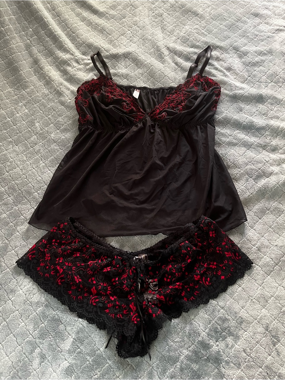 Cacique Lane Bryant 18/20 Lingerie Lot Babydoll Top 2 Panties Black Red Lace